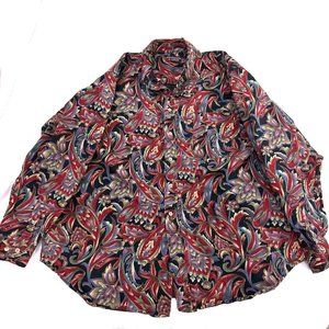 Roundtree & Yorke Shirt Men Size XXL Black Red Paisley Button Up Long Sleeve